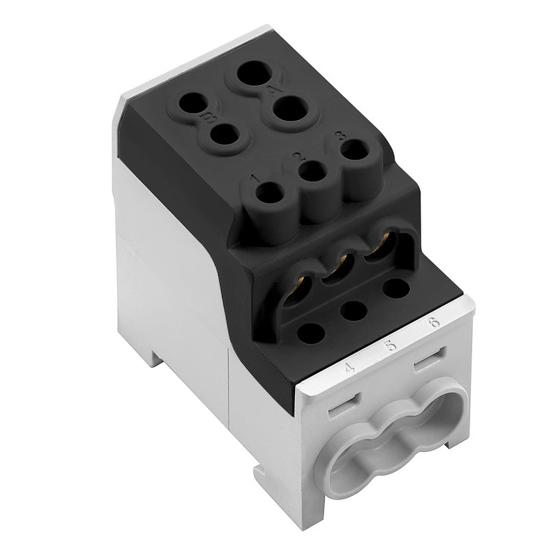 WEIDMULLER - Morsetto ripartitore di potenziale, Collegamento a vite, nero, 70 mm², 200 A, 1000 V, Numero di collegamenti: 8, Numero di piani: 1, V-0, Wemid WPD 110 1X70+1X35/6X16 BK.