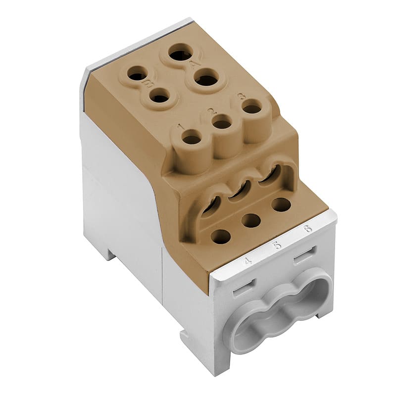 WEIDMULLER - Morsetto ripartitore di potenziale, collegamento a vite, marrone, 70 mm², 200 A, 1000 V, 8 collegamenti, 1 piano, V-0, Wemid WPD 110 1X70+1X35/6X16 BN.