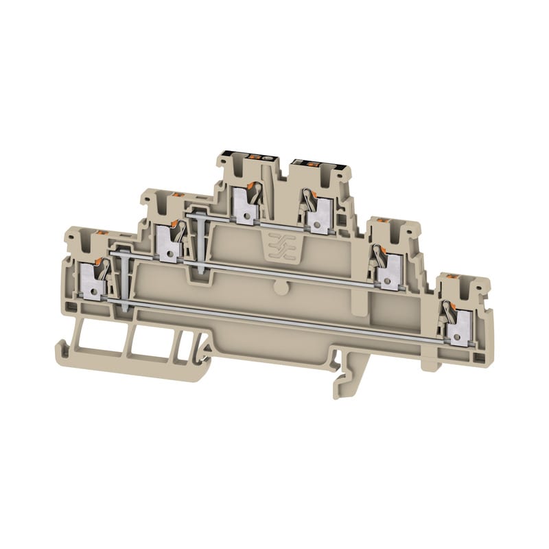 WEIDMULLER - Morsetto componibile a più piani, PUSH IN, Beige scuro, 1.5 mm², 500 V, Numero di collegamenti: 6, Numero di piani: 3, TS 35, V-0, Wemid A3T 1.5 VL.