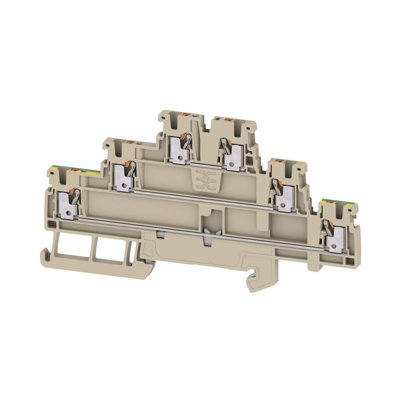 WEIDMULLER - Morsetto componibile a più piani, PUSH IN, Beige scuro, 1.5 mm², 500 V, Numero di collegamenti: 6, Numero di piani: 3, TS 35, V-0, Wemid A3T 1.5 FT-FT-PE.