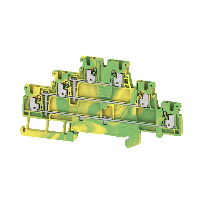 WEIDMULLER - Morsetto PE multistrato PUSH IN Verde/giallo 1.5 mm² 500 V 6 collegamenti 3 piani TS 35 V-0 Wemid A3T 1.5 PE.