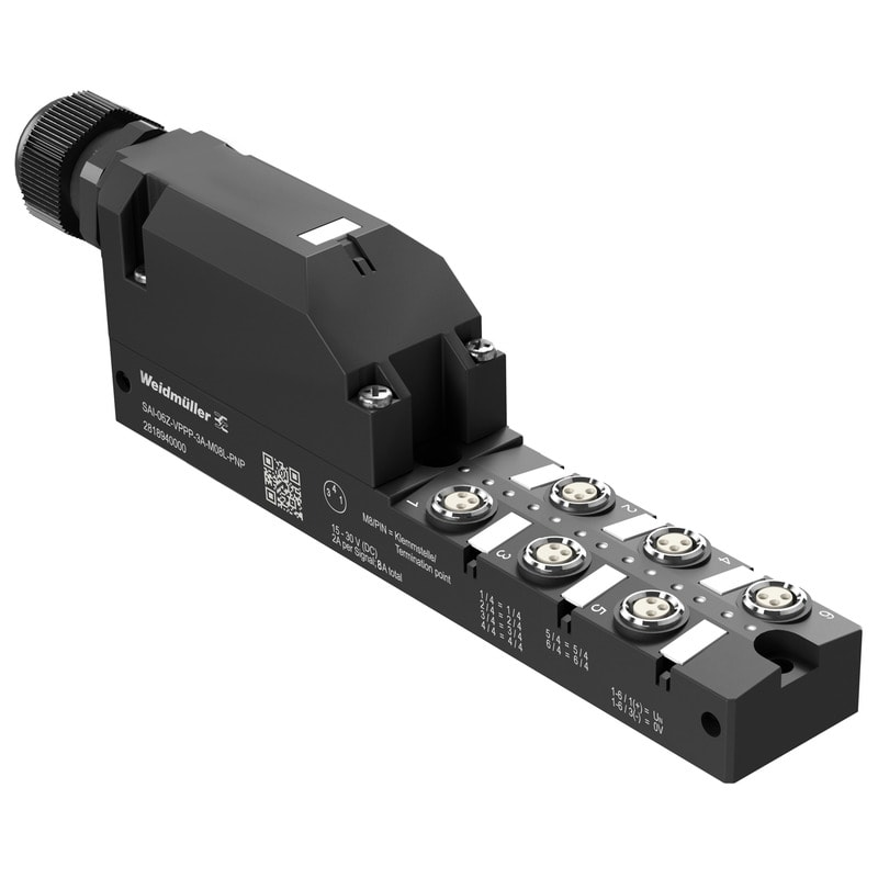 WEIDMULLER - Ripartitore passivo sensore-attuatore (senza cavo), Modulo completo, a calotta, 6 prese di contatto, 3 poli, M8, SAI-06Z-VPPP-3A-M08L-PNP.