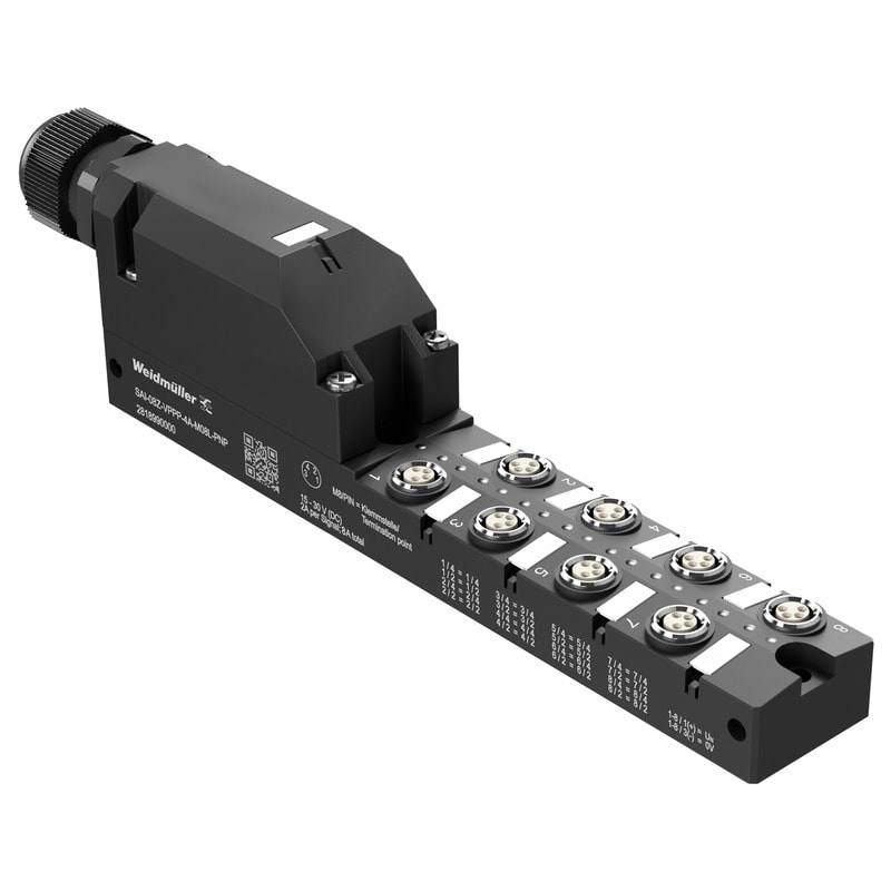 WEIDMULLER - Ripartitore passivo sensore-attuatore (senza cavo), Modulo completo a calotta, 8 prese di contatto, 4 poli, M8, SAI-08Z-VPPP-4A-M08L-PNP.