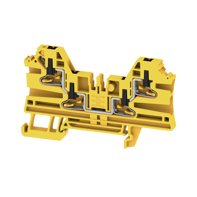 WEIDMULLER - Morsettiera passante PUSH IN nero/giallo 2.5 mm² 24 A 800 V 4 collegamenti 1 piano TS 35 V-0 Wemid 130 °C AL4C 2.5 FE.