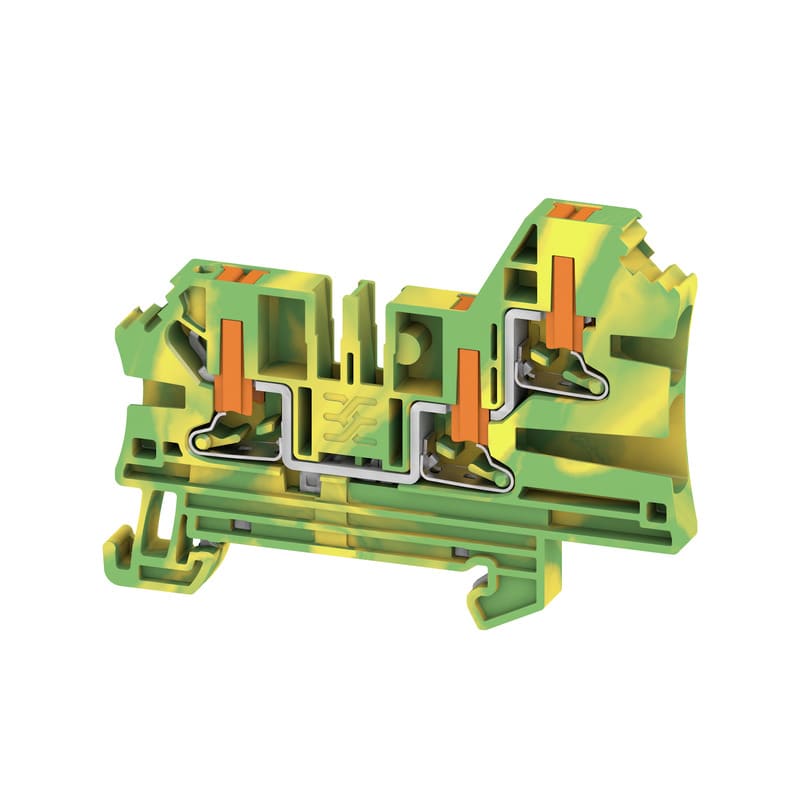 WEIDMULLER - Morsetto PE PUSH IN Verde/giallo 4 mm² 1000 V Numero di collegamenti: 3 Numero di piani: 1 TS 35 V-0 Wemid AL3C 4 PE.