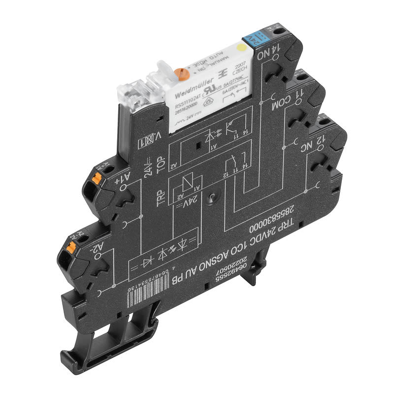 WEIDMULLER - Modulo a relè 24VDC LED verde Diodo a corsa libera Protezione inversione polarità 1 Contatto scambio AGSNO dorato 250PB