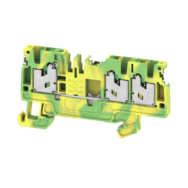 WEIDMULLER - Morsetto PE SNAP IN Verde/giallo 2.5 mm² 800 V Numero di collegamenti: 3 Numero di piani: 1 TS 35 V-0 Wemid S3C 2.5 PE DL