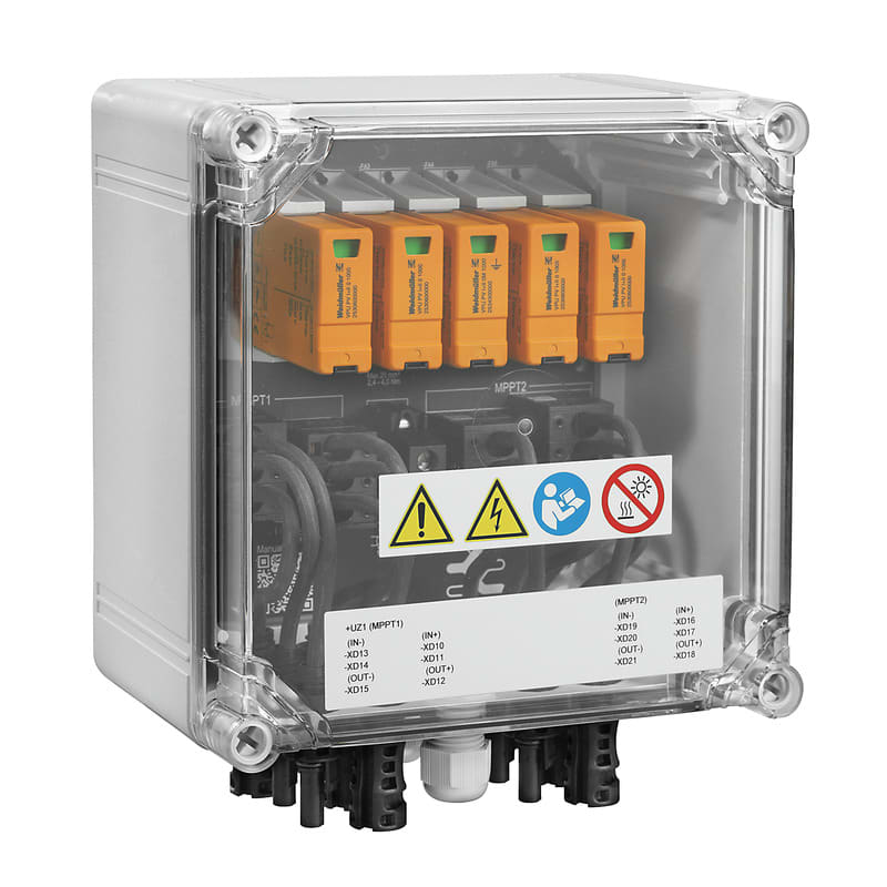 WEIDMULLER - Quadro fotovoltaico 1100V 2 MPP 2 ingressi 1 uscita protezione sovratensioni MC4-Evo 2 PVN DC 2I 1O 2MPP SPD1R EVO 11.
