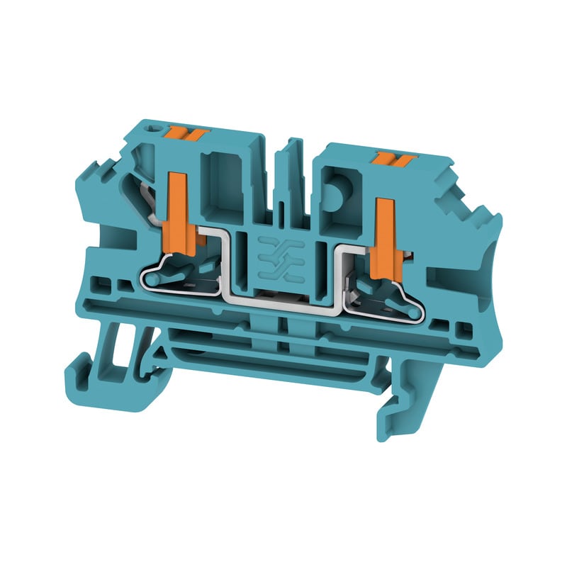 WEIDMULLER - Morsettiera passante PUSH IN blu 4 mm² 32 A 1000 V Numero di collegamenti: 2 Numero di piani: 1 TS 35 V-0 Wemid 130 °C AL2C 4 BL.