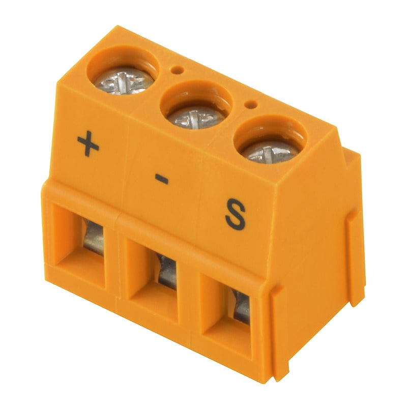 WEIDMULLER - Morsetto per circuito stampato 320V 17.5A Passo 5.08mm 2.5mm² 3 poli Collegamento a vite/saldare THT 90° LM APL 5.08/03/90 3.5SN OR BX.