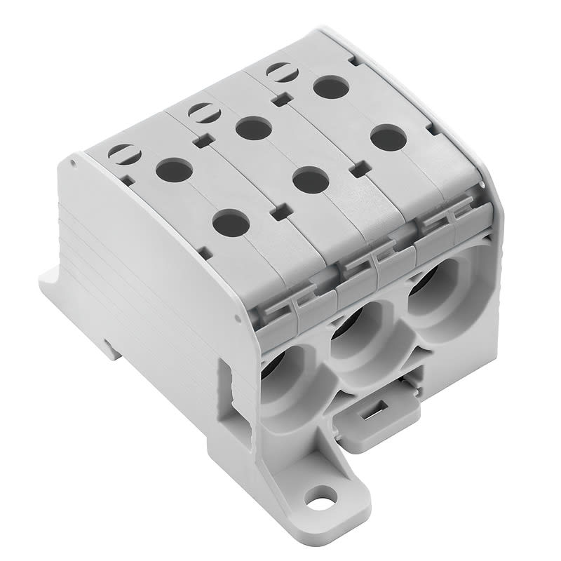 WEIDMULLER - Morsetto ripartitore di potenziale, collegamento a vite, grigio chiaro, 95 mm², 232 A, 1000 V, numero di collegamenti: 6, numero di piani: 1, TS 35, WPD 331CC 3X95/3X95 GY.