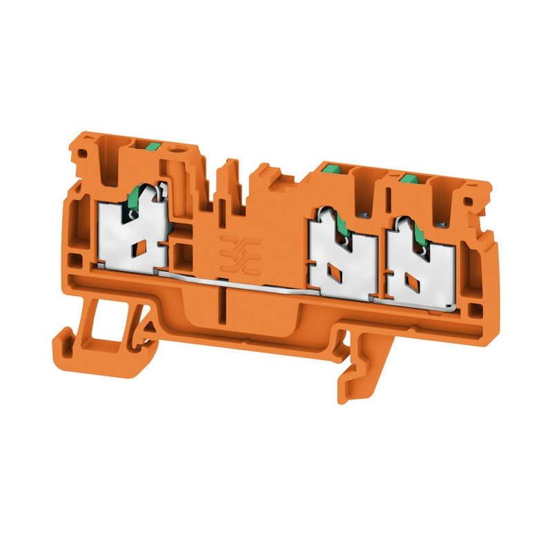 WEIDMULLER - Morsettiera passante SNAP IN arancione 2.5 mm² 24 A 800 V Numero di collegamenti: 3 Numero di piani: 1 TS 35 V-0 Wemid 130 °C S3C 2.5 OR.