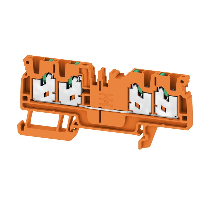 WEIDMULLER - Morsettiera passante SNAP IN arancione 2.5 mm² 24 A 800 V Numero di collegamenti 4 Numero di piani 1 TS 35 V-0 Wemid 130 °C S4C 2.5 OR.