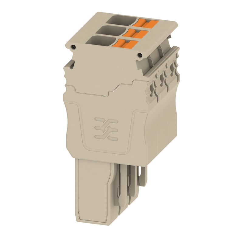 WEIDMULLER - Connettore (Morsetto) PUSH IN beige 6 mm² 30 A 500 V Numero di collegamenti: 3 V-0 Wemid Numero di poli: 3 Larghezza: 24.3 mm Posizione ver APG 6/3.