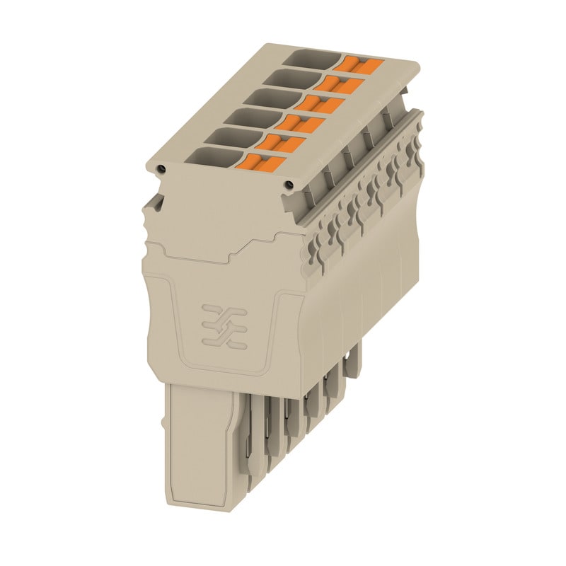 WEIDMULLER - Connettore PUSH IN beige 6 mm² 30 A 500 V Numero di collegamenti 6 V-0 Wemid Numero di poli 6 Larghezza 48.6 mm Posizione ver APG 6/6.