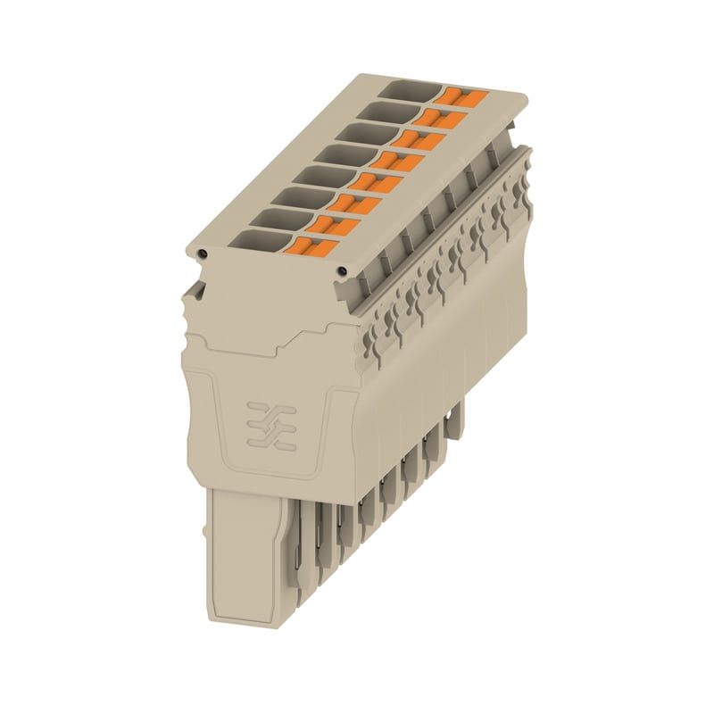 WEIDMULLER - Connettore (Morsetto) PUSH IN beige 6 mm² 30 A 500 V Numero di collegamenti 8 V-0 Wemid Numero di poli 8 Larghezza 64.8 mm Posizione ver APG 6/8.