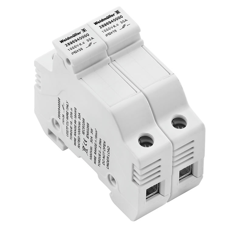 WEIDMULLER - Morsetto componibile portafusibile a vite, azzurro, 10 mm², 30 A, 2 collegamenti, 2 piani, TS 35, plastica, 10 x 3, FUSEHOLDER WSFH/2 10X38 1KV.