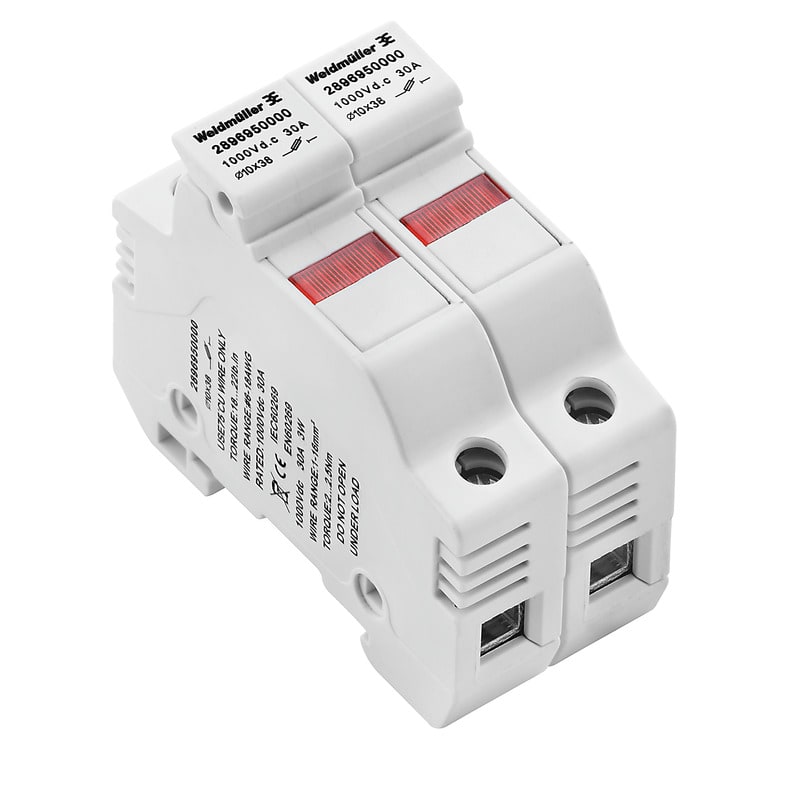 WEIDMULLER - Morsetto componibile portafusibile a vite, azzurro, 10 mm², 30 A, 2 collegamenti, 2 piani, TS 35, plastica, 10 x 3, FUSEHOLDER WSFH/2 10X38 1KV LED.