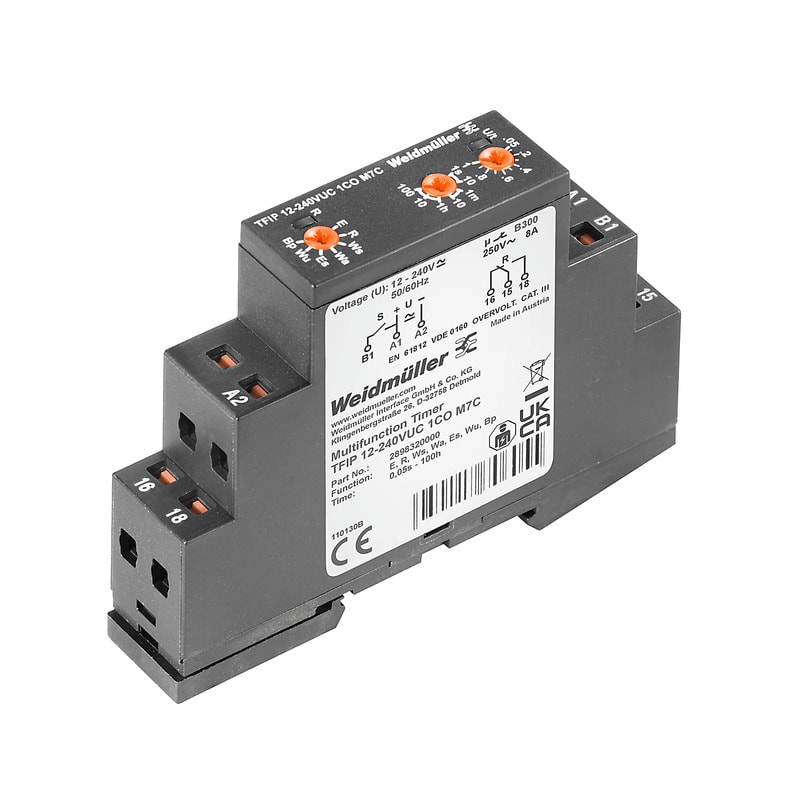 WEIDMULLER - Temporizzatori TFIP 12-240VUC 1CO M7C, 8A, 1 Contatto di scambio (AgNi), PUSH IN, -10% / +10%