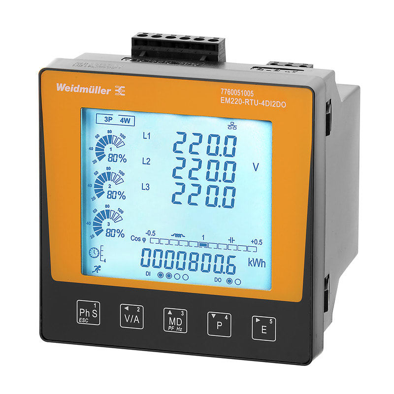 WEIDMULLER - Dispositivo di misurazione quantità elettrica, 50…600 V, Modbus RTU EM220-RTU-4DI2DO.
