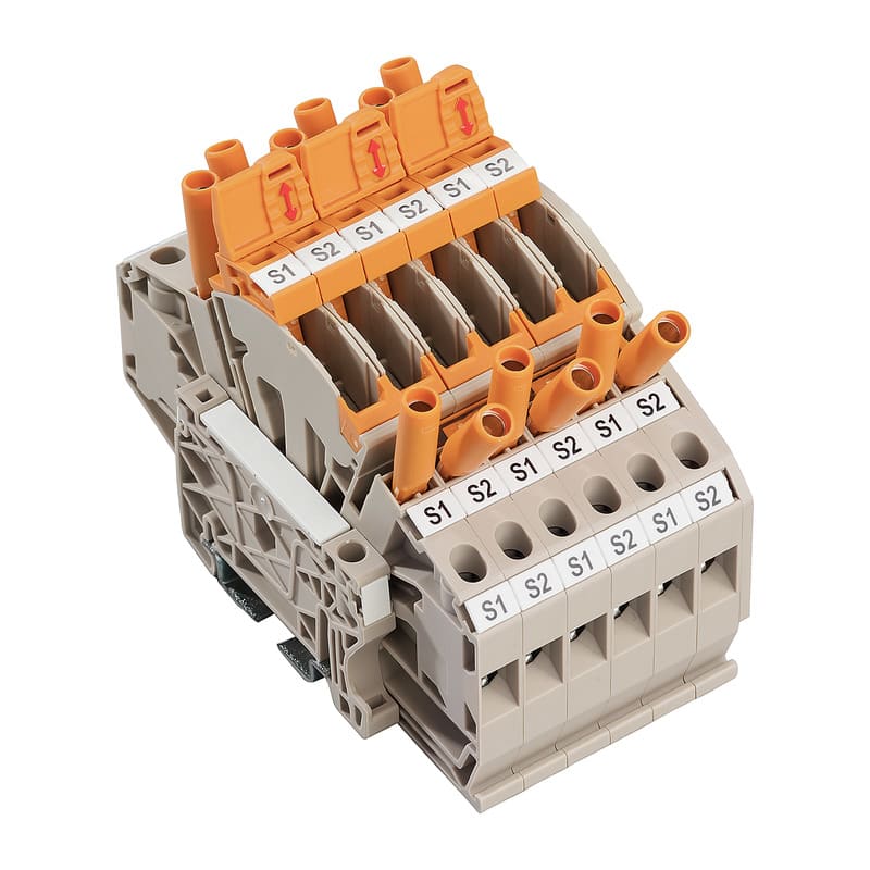 WEIDMULLER - Morsetto sezionatore di prova, collegamento a vite, beige scuro, 6 mm², 30 A, 500 V, numero di collegamenti: 12, TS 35, V-0, Wemid LST 3PHASE WTTB OR.