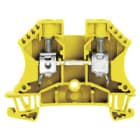 WEIDMULLER - Morsettiera passante gialla per collegamento a vite, 10 mm², 57 A, 1000 V, 2 collegamenti su 1 piano, TS 35, materiale Wemid resistente fino a 130 °C, certificata V-0, modello WDU 10 GE.