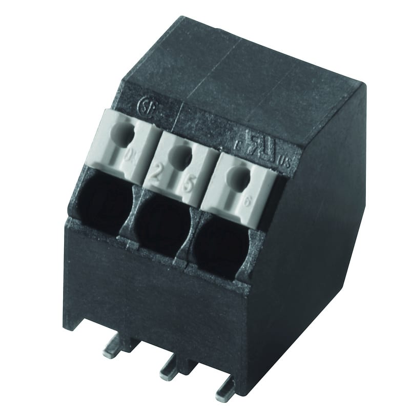 WEIDMULLER - Morsetto per circuito stampato, 160 V, 12 A, Passo in mm: 3.50, 1.5 mm², Numero di poli: 3, PUSH IN con attuatore, Collegamento a saldare SMD, 135°, T
