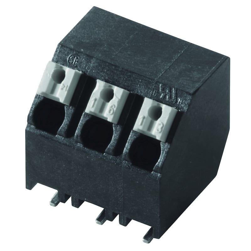 WEIDMULLER - Morsetto per circuito stampato, 320 V, 12 A, Passo in mm: 5.00, 1.5 mm², Numero di poli: 3, PUSH IN con attuatore, Collegamento a saldare SMD, 135°, T