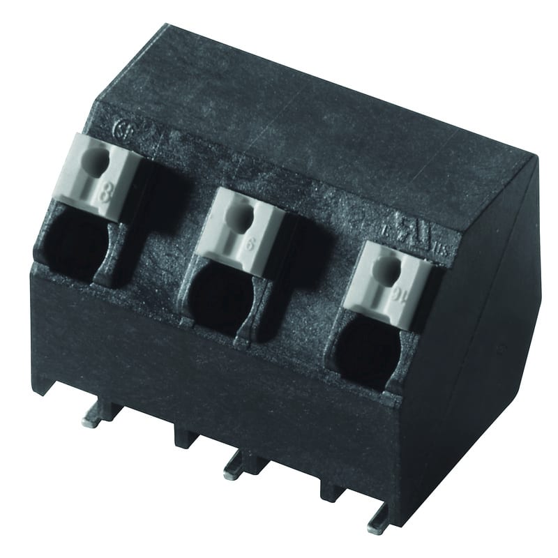 WEIDMULLER - Morsetto per circuito stampato, 630 V, 12 A, Passo in mm: 7.50, 1.5 mm², Numero di poli: 3, PUSH IN con attuatore, Collegamento a saldare SMD, 135°, T