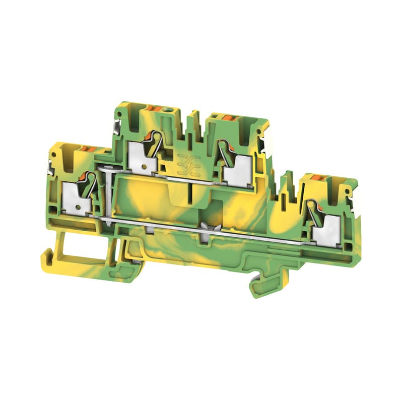 WEIDMULLER - Morsetto PE multistrato, PUSH IN, Verde/giallo, 2.5 mm², 800 V, Numero di collegamenti: 4, Numero di piani: 2, TS 35, V-0, Wemid