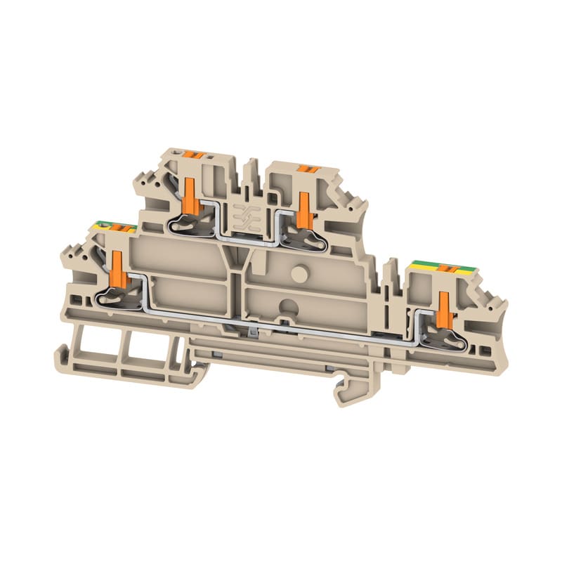 WEIDMULLER - Morsetto componibile a più piani, PUSH IN, Beige scuro, 2.5 mm², 800 V, Numero di collegamenti: 4, Numero di piani: 2, TS 35, V-0