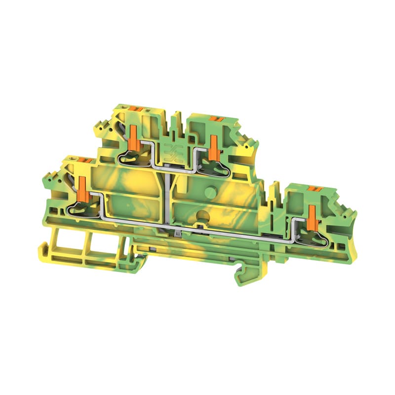 WEIDMULLER - Morsetto PE, PUSH IN, Verde/giallo, 2.5 mm², 800 V, Numero di collegamenti: 4, Numero di piani: 2, TS 35, V-0, Wemid