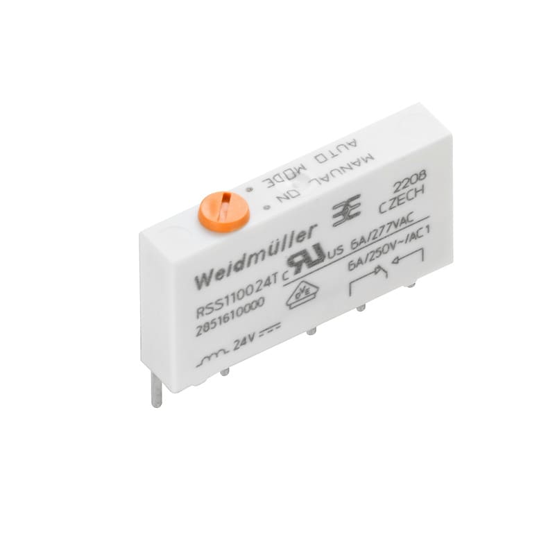 WEIDMULLER - Minirelè di commutazione, 24 V DC, No, 1 Contatto di scambio (AgSnO) , 250 V AC, 6 A, Tasto di prova disponibile: Sì