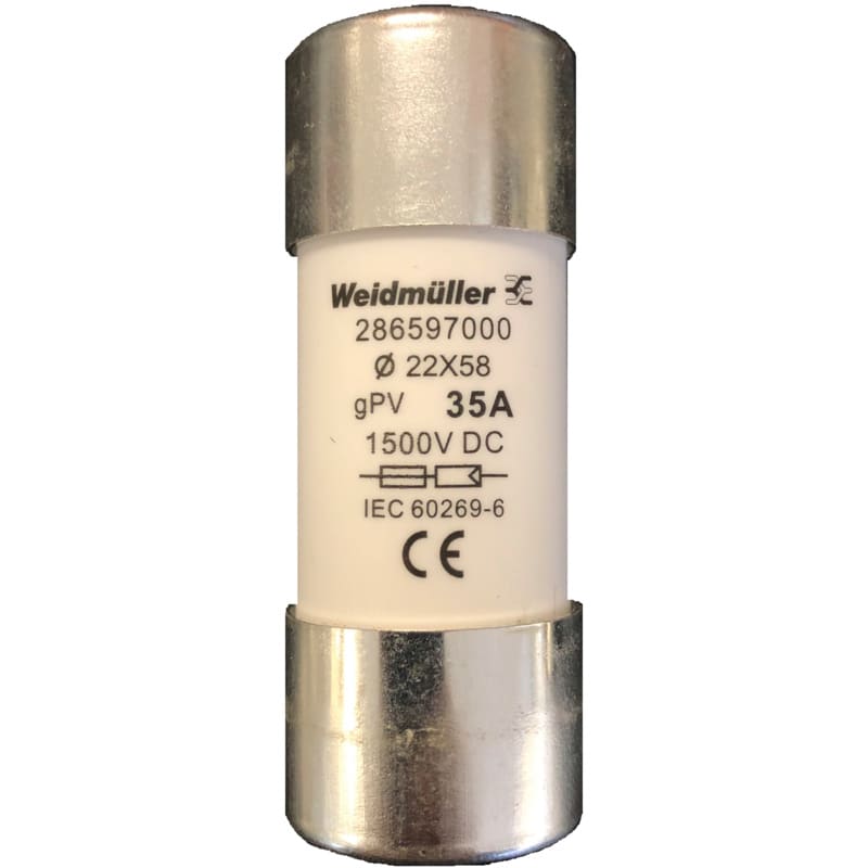 WEIDMULLER - Elemento fusibile cilindrico, Fotovoltaico, 1500 , 22 x 58 mm, gPV, 35 A