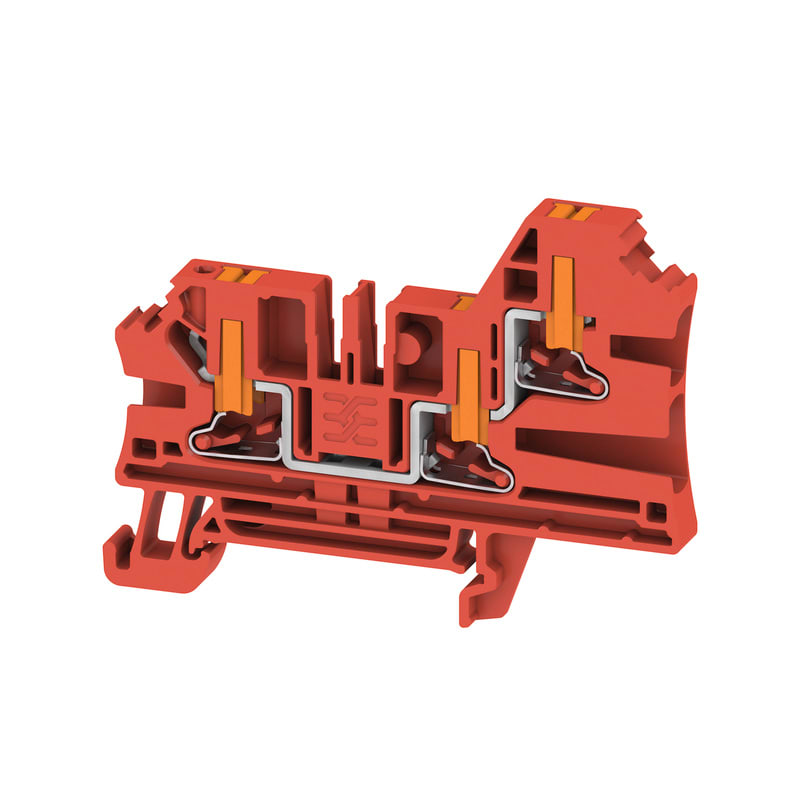 WEIDMULLER - Morsettiera passante, PUSH IN, rosso, 4 mm², 32 A, 1000 V, Numero di collegamenti: 3