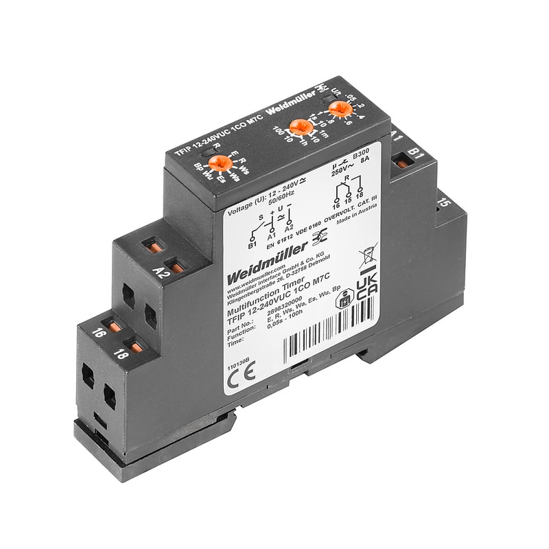 WEIDMULLER - Temporizzatori, 12...240 V UC -10 % / +10 %, 1 Contatto di scambio (AgNi) , 8 A, PUSH IN