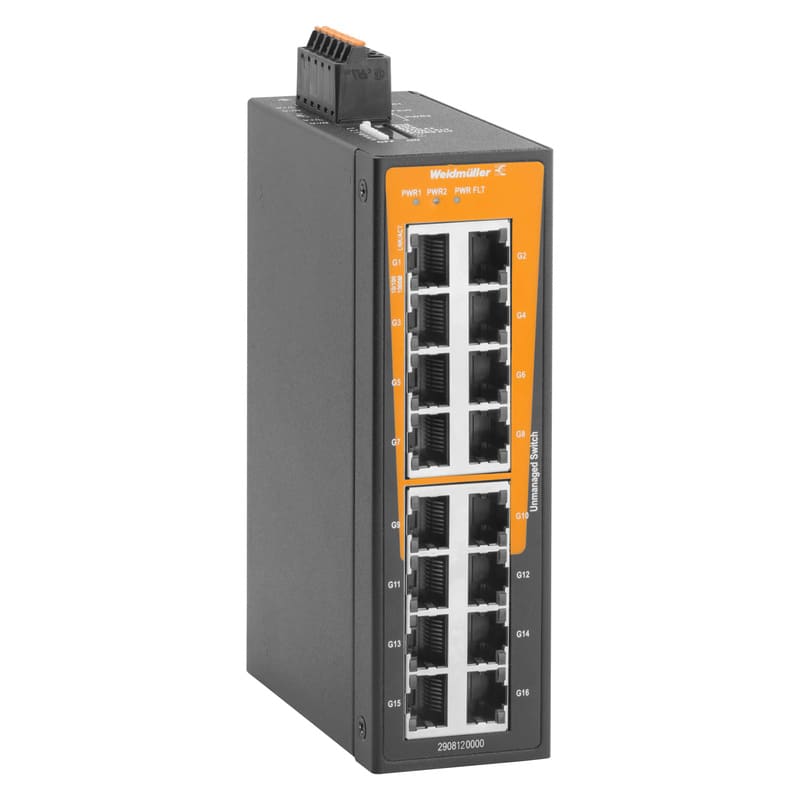 WEIDMULLER - Switch rete, unmanaged, Gigabit Ethernet, 16x RJ45, -40 °C...75 °C, IP30