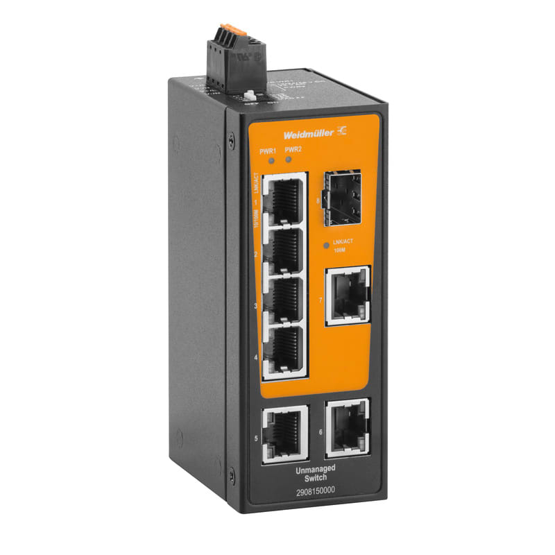 WEIDMULLER - Switch rete, unmanaged, Fast Ethernet, 7x RJ45, 1x 100BaseSFP slot, -40 °C...75 °C, IP30