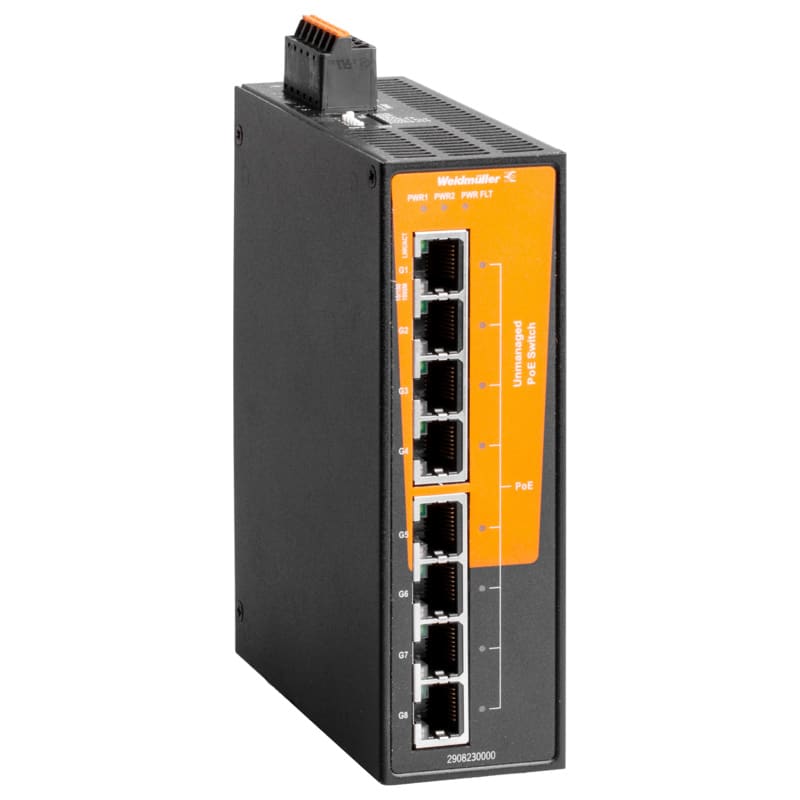 WEIDMULLER - Interruttore PoE, unmanaged PoE, Gigabit Ethernet, 8x RJ45 PoE++, IP30, -40 °C...75 °C