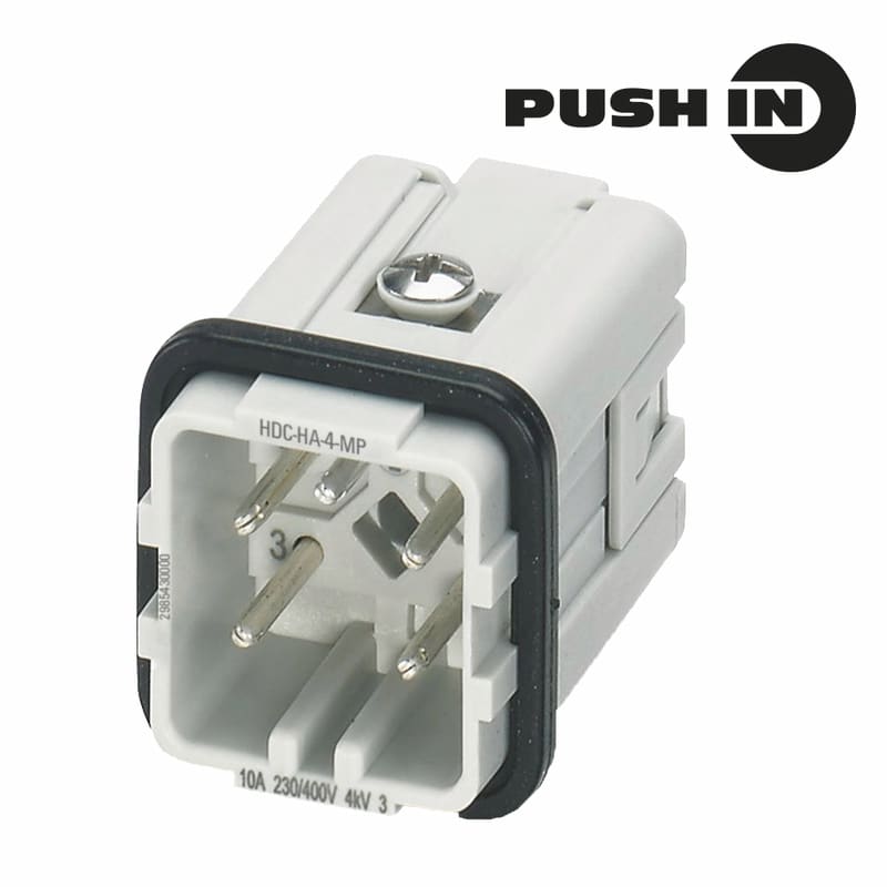 WEIDMULLER - Inserto di contatto (Connettori a innesto industriali), Maschio, 400 V, 10 A, Numero di poli: 4, PUSH IN con attuatore, Dimensioni di installazione: 1