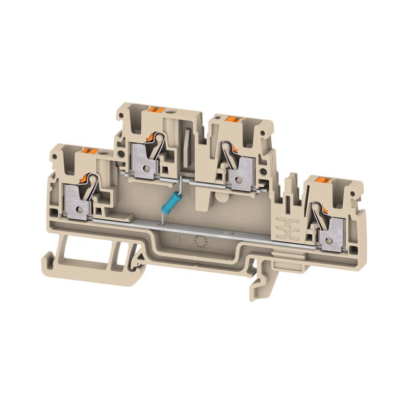 WEIDMULLER - Morsettiera portacomponenti, PUSH IN, Beige scuro, 2.5 mm², 30 V, 30 V, Numero di collegamenti: 4, Numero di piani: 2, TS 35