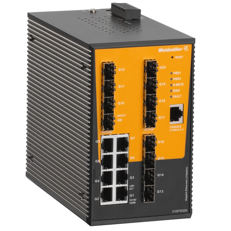 WEIDMULLER - Switch rete, managed, Gigabit Ethernet, 8x RJ45 10/100/1000BaseT(X), 12x 100/1000BaseSFP Slot, -40 °C...75 °C, IP30