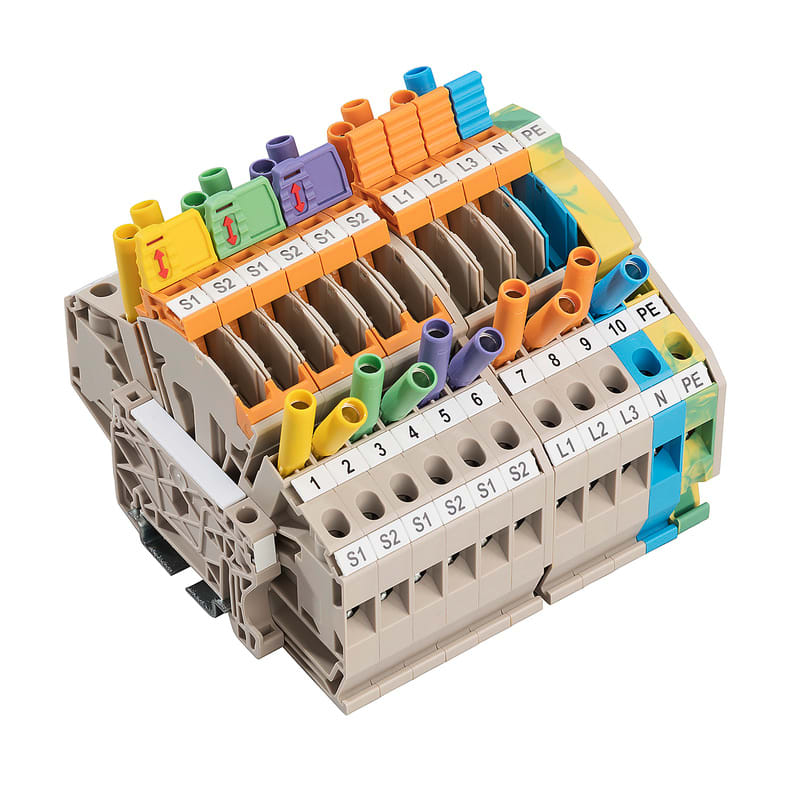 WEIDMULLER - Morsetto sezionatore di prova, Beige scuro, blu, Verde/giallo, 6 mm², 30 A, 500 V, Numero di collegamenti: 22, Numero di piani: 1