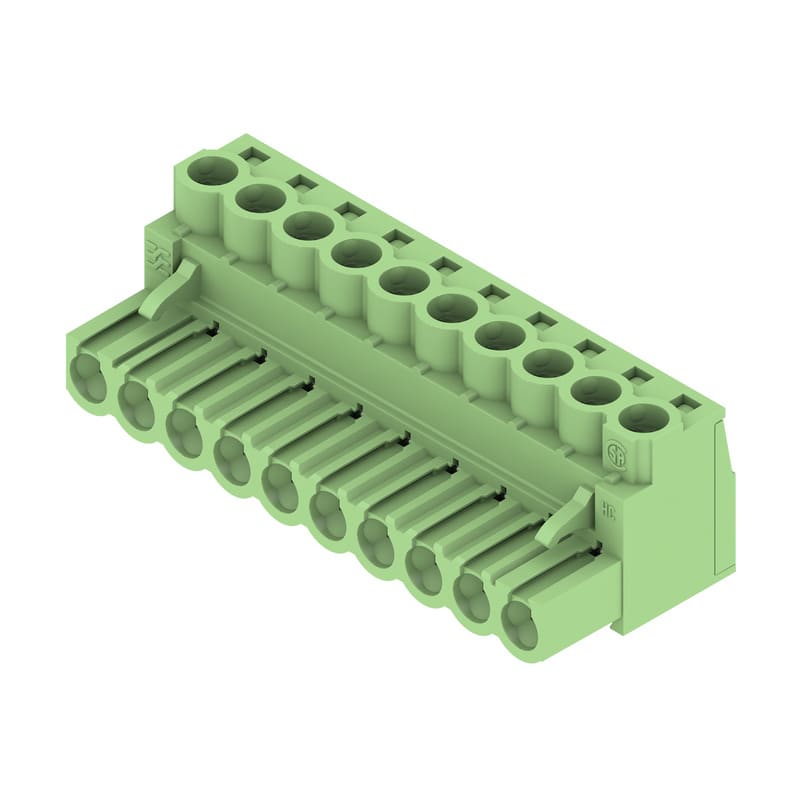WEIDMULLER - Connettori per circuito stampato 320V 23A Passo 5.00mm 4mm² 10 poli Collegamento a vite Box BLZP 5.00HC/10/180 SN GN BX.