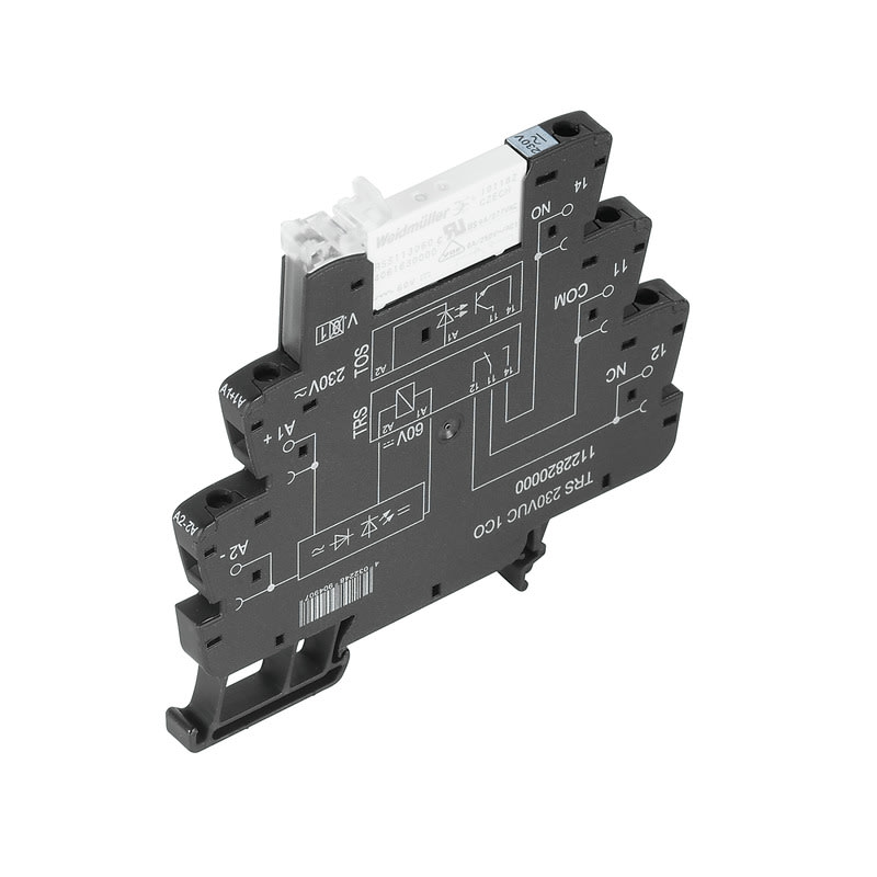 WEIDMULLER - Modulo a relè TRS 48VUC con LED verde, raddrizzatore e 1 contatto di scambio AGSNO, 250V AC, 6A, collegamento a vite e tasto di prova disponibile.