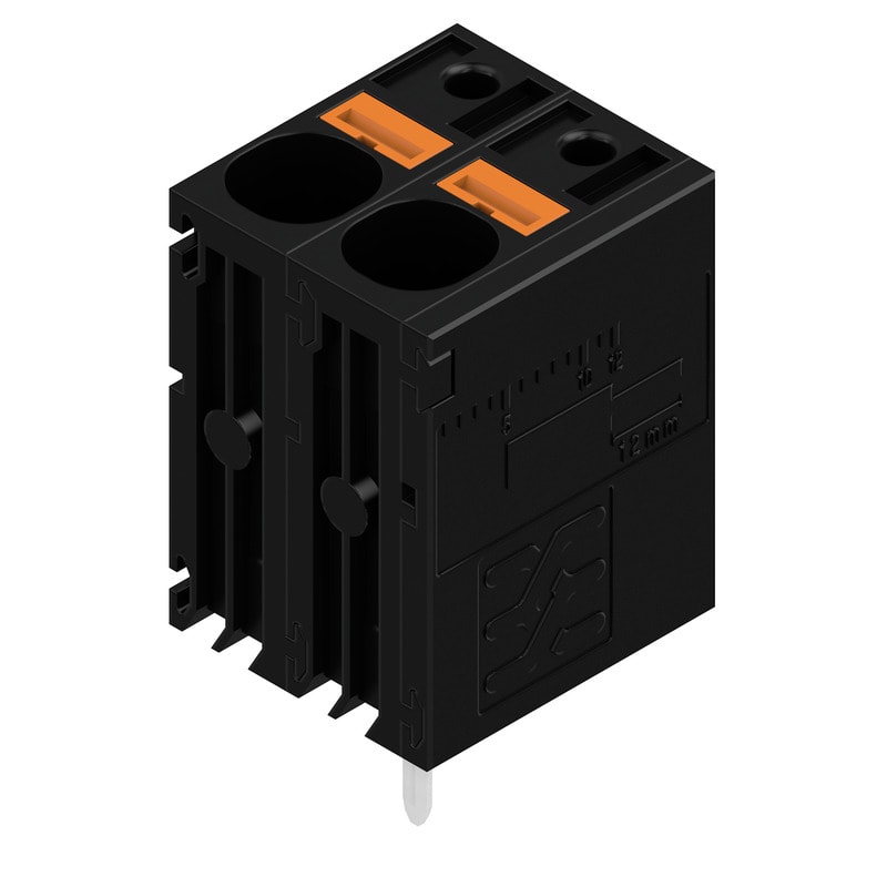 WEIDMULLER - Morsetto per circuito stampato 1000V 41A Passo 7.50mm 6mm² 2 poli PUSH IN senza attuatore Collegamento a saldare THT 180° LLFS 7.50/02/180V 5.0SN BK BX