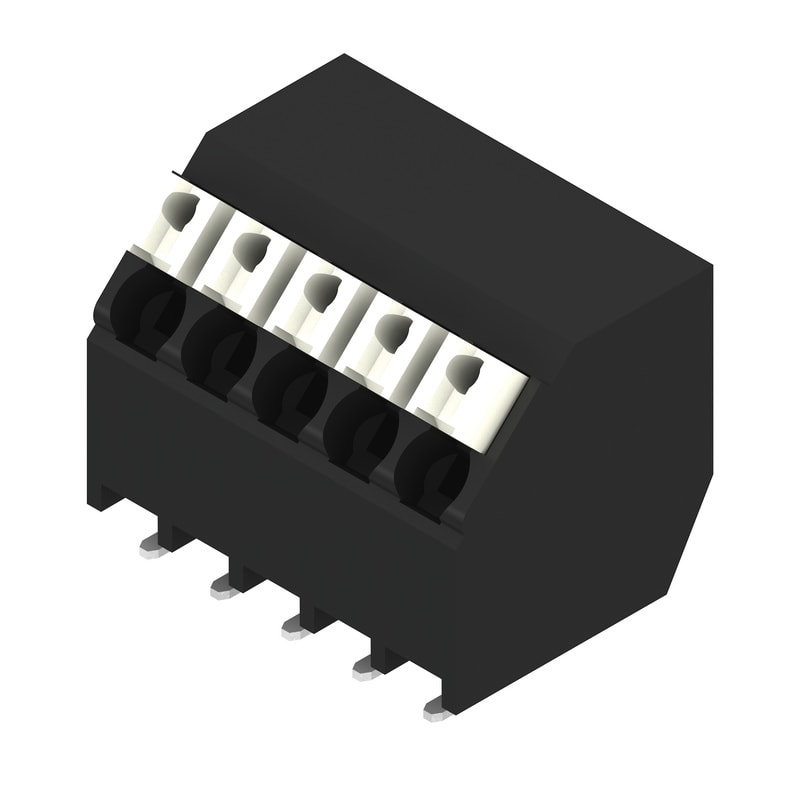 WEIDMULLER - Morsetto per circuito stampato, 160 V, 12 A, Passo in mm: 3.50, 1.5 mm², Numero di poli: 5, PUSH IN con attuatore, Collegamento a saldare SMD, 135°, T
