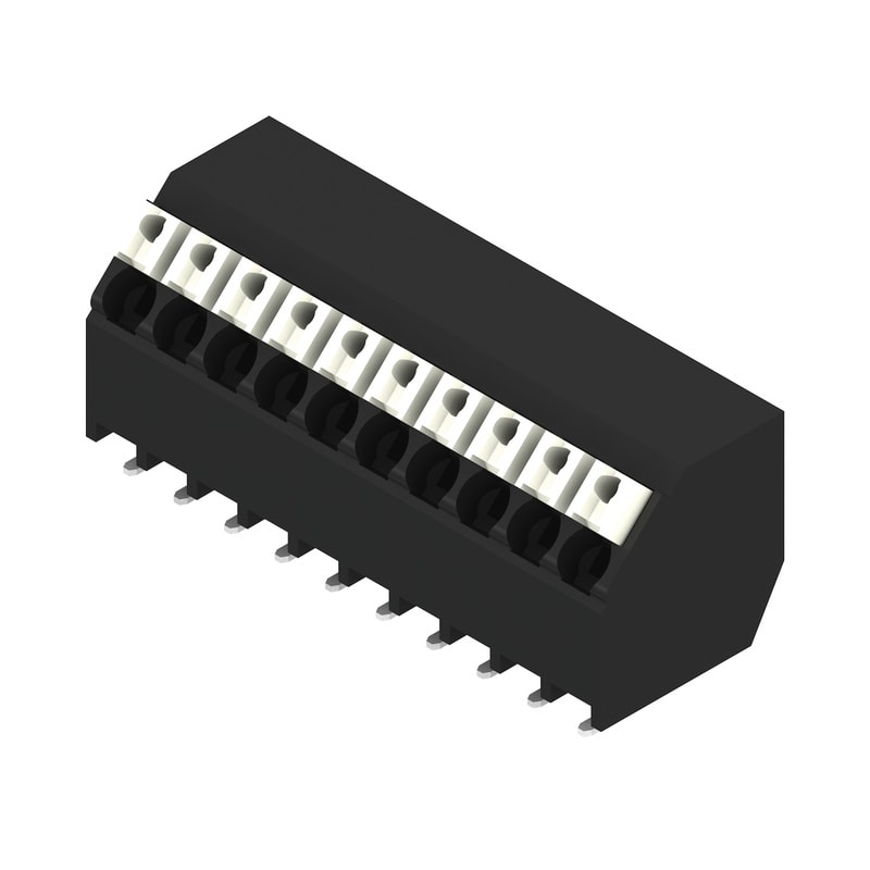 WEIDMULLER - Morsetto per circuito stampato, 160 V, 12 A, Passo in mm: 3.50, 1.5 mm², Numero di poli: 10, PUSH IN con attuatore, Collegamento a saldare SMD, 135°,