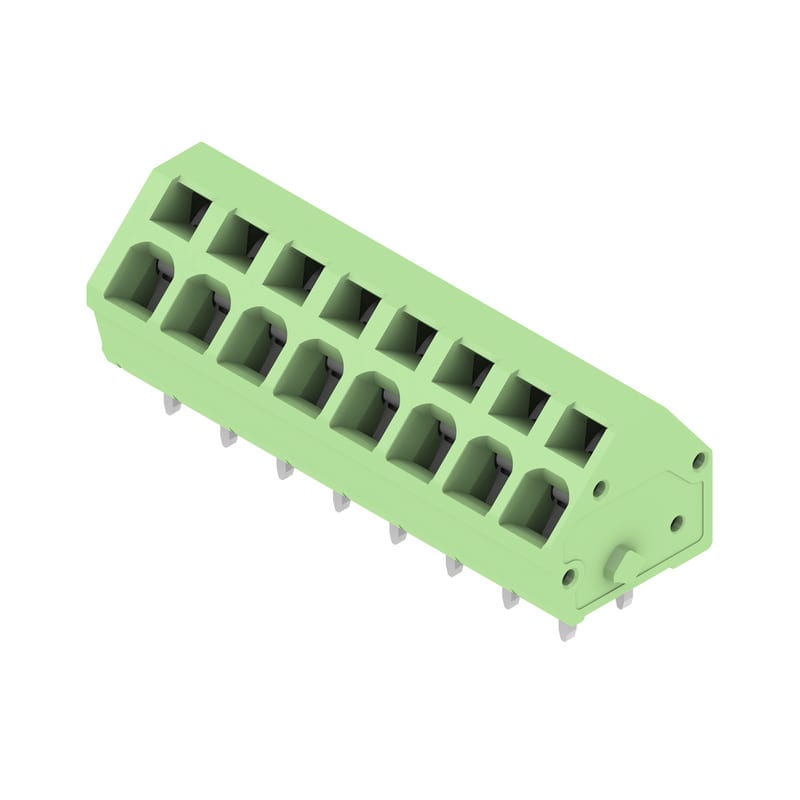 WEIDMULLER - Morsetto per circuito stampato, 320 V, 24 A, Passo in mm: 5.00, 2.5 mm², Numero di poli: 8, Molla autobloccante, Collegamento a saldare THT, 135°, Box