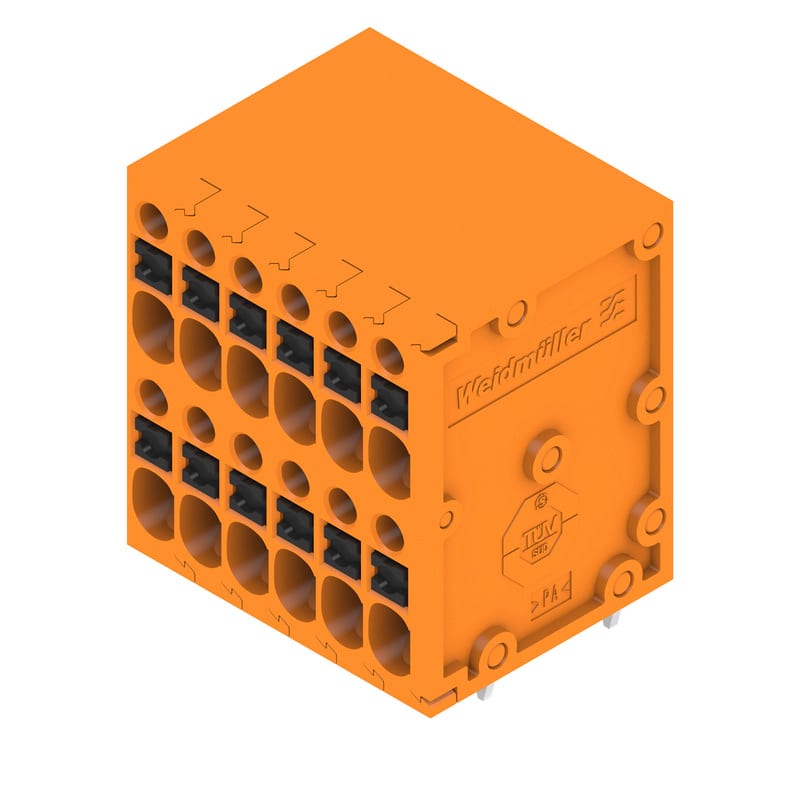 WEIDMULLER - Morsetto per circuito stampato, 200 V, 17.5 A, Passo in mm: 3.50, 1.5 mm², Numero di poli: 12, PUSH IN con attuatore, Collegamento a saldare THT, 90°,
